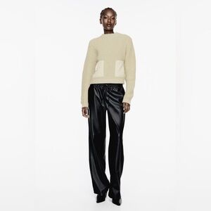 NWOT Zara Faux Black Leather Wide Leg Elastic Waist Pants Sz XS